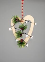 Shatchi Wooden Hanging Decoration Heart Shape Cream 23X1.2X30 CM in Green