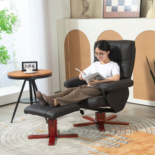 HOMCOM 135° Reclining Armchair with Footstool for Living Room in Black - image 1