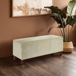 Orsina Durable Natural Leather Bench With Wood Legs, Sleek Bench For Outdoor, Leather Upholstered Dining Bench
