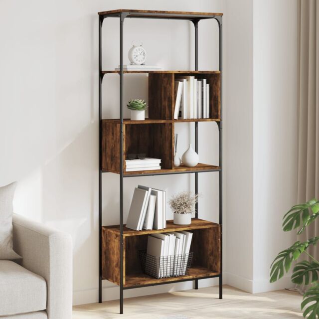 Berkfield Home Bookcase 5-Tier Smoked Oak 76x33x188.5 cm Engineered Wood in Brown - image 1