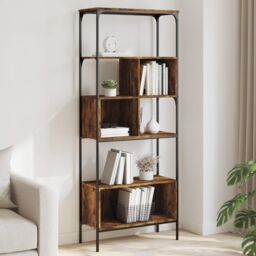 Berkfield Home Bookcase 5-Tier Smoked Oak 76x33x188.5 cm Engineered Wood in Brown - thumbnail 1