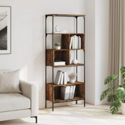 Berkfield Home Bookcase 5-Tier Smoked Oak 76x33x188.5 cm Engineered Wood in Brown - thumbnail 3