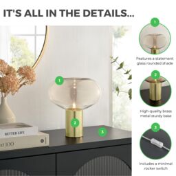 FurnitureboxUK Sarah Brass Metal & Glass Table Desk Lamp in Brown - thumbnail 6