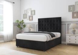 "Sloomy Alabama Naples Divan Bed Base No Drawers With 26"" Strutted Headboard in Black - Size: Double" - thumbnail 3