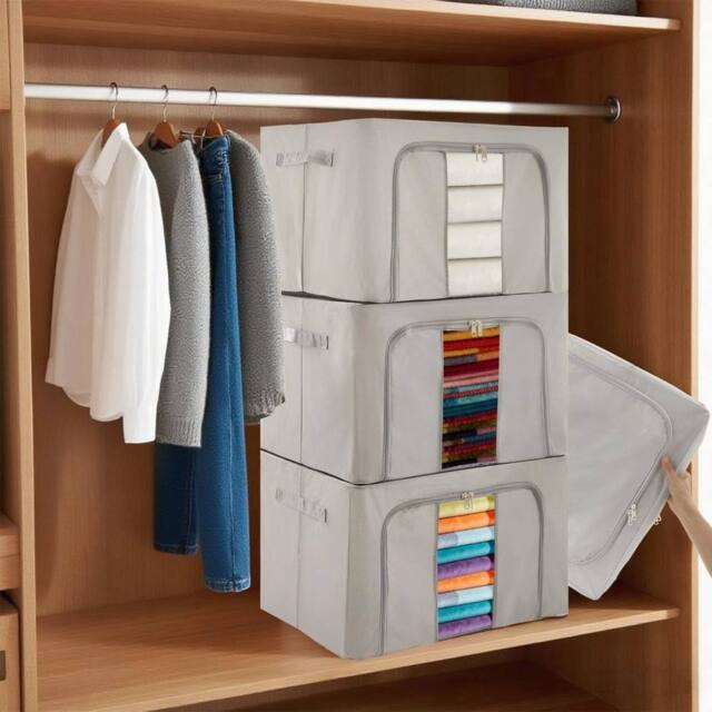 EONLION 66L Grey Foldable Storage Box with Steel Clothing storage - Size: 500mm - image 1