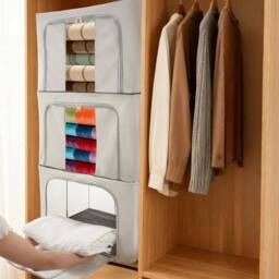 EONLION 66L Grey Foldable Storage Box with Steel Clothing storage - Size: 500mm - thumbnail 4