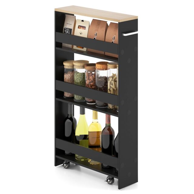 Costway 3-tier Slim Storage Cart Narrow Rolling Kitchen Serving Cart w/ Open Shelves - image 1