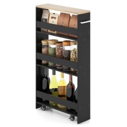 Costway 3-tier Slim Storage Cart Narrow Rolling Kitchen Serving Cart w/ Open Shelves - thumbnail 1