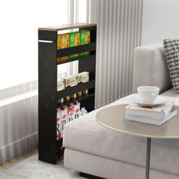Costway 3-tier Slim Storage Cart Narrow Rolling Kitchen Serving Cart w/ Open Shelves - thumbnail 3