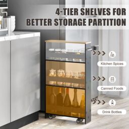 Costway 3-tier Slim Storage Cart Narrow Rolling Kitchen Serving Cart w/ Open Shelves - thumbnail 4
