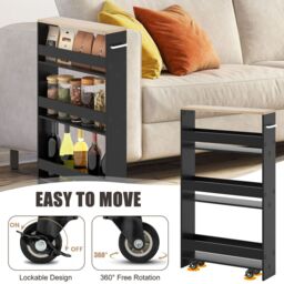 Costway 3-tier Slim Storage Cart Narrow Rolling Kitchen Serving Cart w/ Open Shelves - thumbnail 5