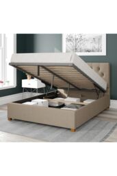 Aspire Olivier Upholstered Ottoman Storage Bed, Eire Linen Fabric in Natural - Size: King - thumbnail 2