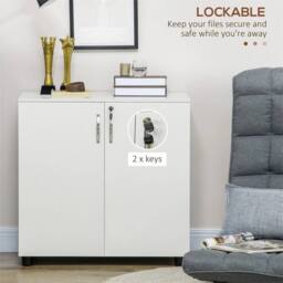 Kelvenix 2-Tier Locking Filing Cabinet Office Storage Cabinet in White - Size: 0.6m2 - thumbnail 3