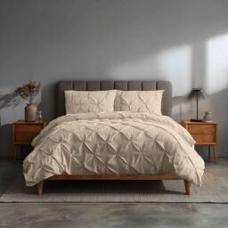 Snug City Pintuck Pinch Pleated Polycotton Duvet Cover & Pillowcase/s Set Bed Linen in Beige - Size: Super King - thumbnail 1