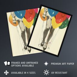 "Artery8 Party Over Woman Colourful Balloons Collage Framed Wall Art - Size: W12"" x H16""" - thumbnail 2