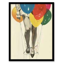 "Artery8 Party Over Woman Colourful Balloons Collage Framed Wall Art - Size: W12"" x H16""" - thumbnail 1