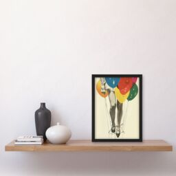 "Artery8 Party Over Woman Colourful Balloons Collage Framed Wall Art - Size: W12"" x H16""" - thumbnail 4