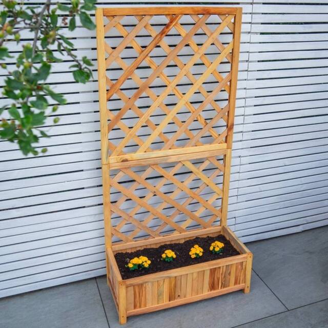 EONLION Wooden Garden Trough Planter Flower Container Box in Brown - Size: 100g - image 1