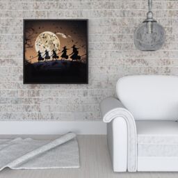 Warren Reed - Designer A Group Of Witches Riding Broomsticks Through The Night Framed Canvas in Black - Size: w10 inch x h10 inch - thumbnail 2