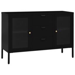 Berkfield Home Sideboard Black 105x35x70 cm Steel & Tempered Glass - Size: 105 x 35 x 70 cm - thumbnail 2