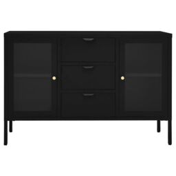 Berkfield Home Sideboard Black 105x35x70 cm Steel & Tempered Glass - Size: 105 x 35 x 70 cm - thumbnail 3