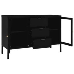 Berkfield Home Sideboard Black 105x35x70 cm Steel & Tempered Glass - Size: 105 x 35 x 70 cm - thumbnail 6