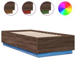 Berkfield Home Durable Bed Frame with LED without Mattress Brown Oak 90x200 cm - thumbnail 3