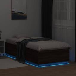 Berkfield Home Durable Bed Frame with LED without Mattress Brown Oak 90x200 cm - thumbnail 4
