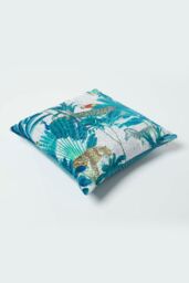 Homescapes Teal Jungle & Parrot Velvet Cushion 46 x 46 cm - thumbnail 5