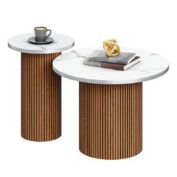 Dprodo Small Coffee Table Set of 2 in Walnut
