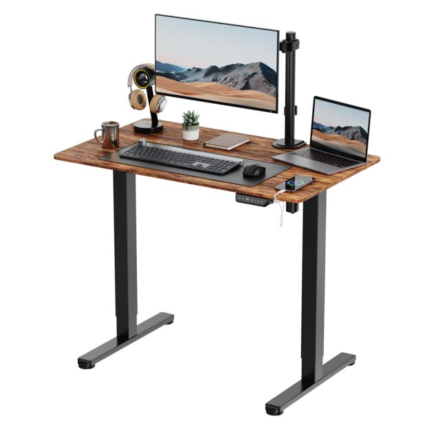 VonHaus Small Home Office Electric Standing Desk with USB-C Charging in Dark Brown - image 1