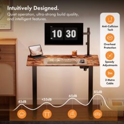 VonHaus Small Home Office Electric Standing Desk with USB-C Charging in Dark Brown - thumbnail 6