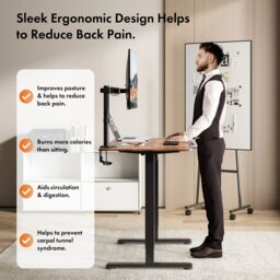 VonHaus Small Home Office Electric Standing Desk with USB-C Charging in Dark Brown - thumbnail 5