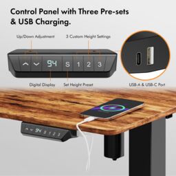 VonHaus Small Home Office Electric Standing Desk with USB-C Charging in Dark Brown - thumbnail 4