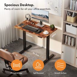VonHaus Small Home Office Electric Standing Desk with USB-C Charging in Dark Brown - thumbnail 3