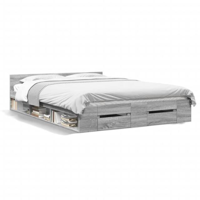 Berkfield Home Bed Frame w/Drawers Frame Grey Sonoma 120x190 cm Small Double - image 1