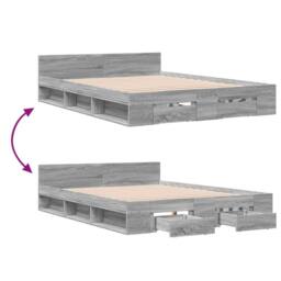 Berkfield Home Bed Frame w/Drawers Frame Grey Sonoma 120x190 cm Small Double - thumbnail 7