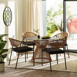 FurnitureboxUK Lanai Rattan Round Garden Dining Table in Black - thumbnail 4