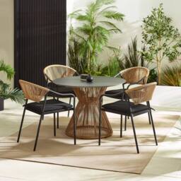 FurnitureboxUK Lanai Rattan Round Garden Dining Table in Black - thumbnail 5