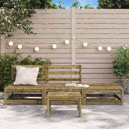 Berkfield Home Garden Sofa Armless with Footstool Impregnated Wood Pine in Brown