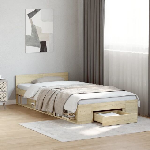 Berkfield Home Bed Frame with Drawer without Mattress Sonoma Oak 90x190 cm Single in Brown - image 1