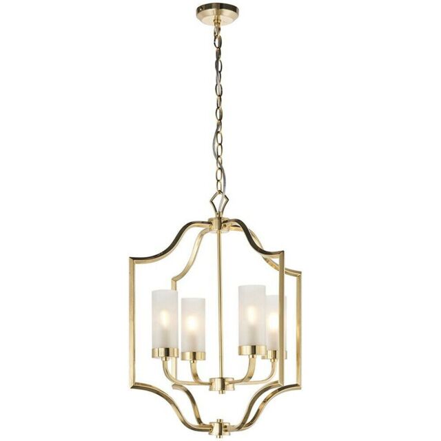 Loops Hanging Ceiling Pendant Light Satin Brass & Frosted Glass 4 Bulb Classic Feature in Clear - image 1