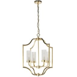 Loops Hanging Ceiling Pendant Light Satin Brass & Frosted Glass 4 Bulb Classic Feature in Clear - thumbnail 3