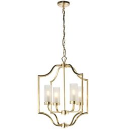 Loops Hanging Ceiling Pendant Light Satin Brass & Frosted Glass 4 Bulb Classic Feature in Clear - thumbnail 1