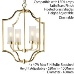 Loops Hanging Ceiling Pendant Light Satin Brass & Frosted Glass 4 Bulb Classic Feature in Clear - thumbnail 2