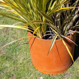 Primrose Matte Rust Limestone Round Planter Pot with Saucer 50cm in Orange - thumbnail 3