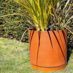 Primrose Matte Rust Limestone Round Planter Pot with Saucer 50cm in Orange - thumbnail 2