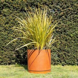 Primrose Matte Rust Limestone Round Planter Pot with Saucer 50cm in Orange - thumbnail 1
