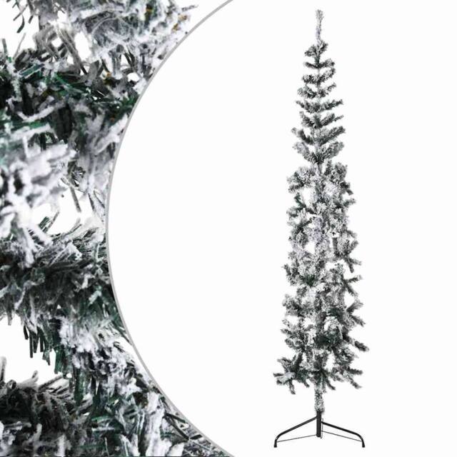 Berkfield Home Slim Artificial Half Christmas Tree with Flocked Snow 240 cm in Green - image 1