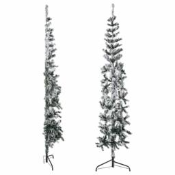 Berkfield Home Slim Artificial Half Christmas Tree with Flocked Snow 240 cm in Green - thumbnail 4